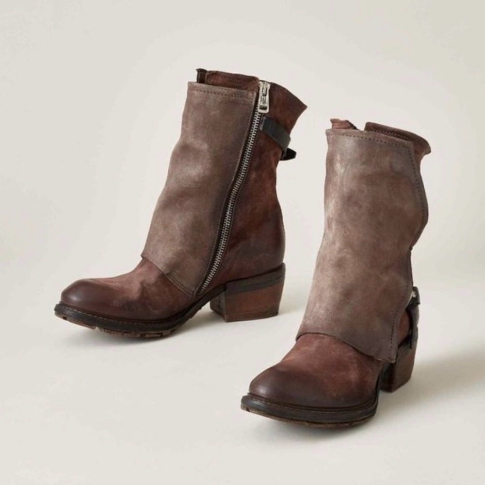A.S.98- Connor Brown Suede Leather Moto Ankle Boots. Size 39